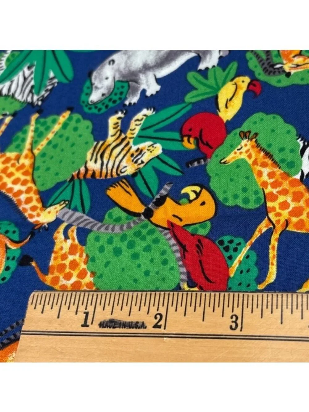 Safari-Themed Cotton Fabric 8"x44" Bright Jungle Animals Giraffes Zebras Parrots - Picture 5 of 12
